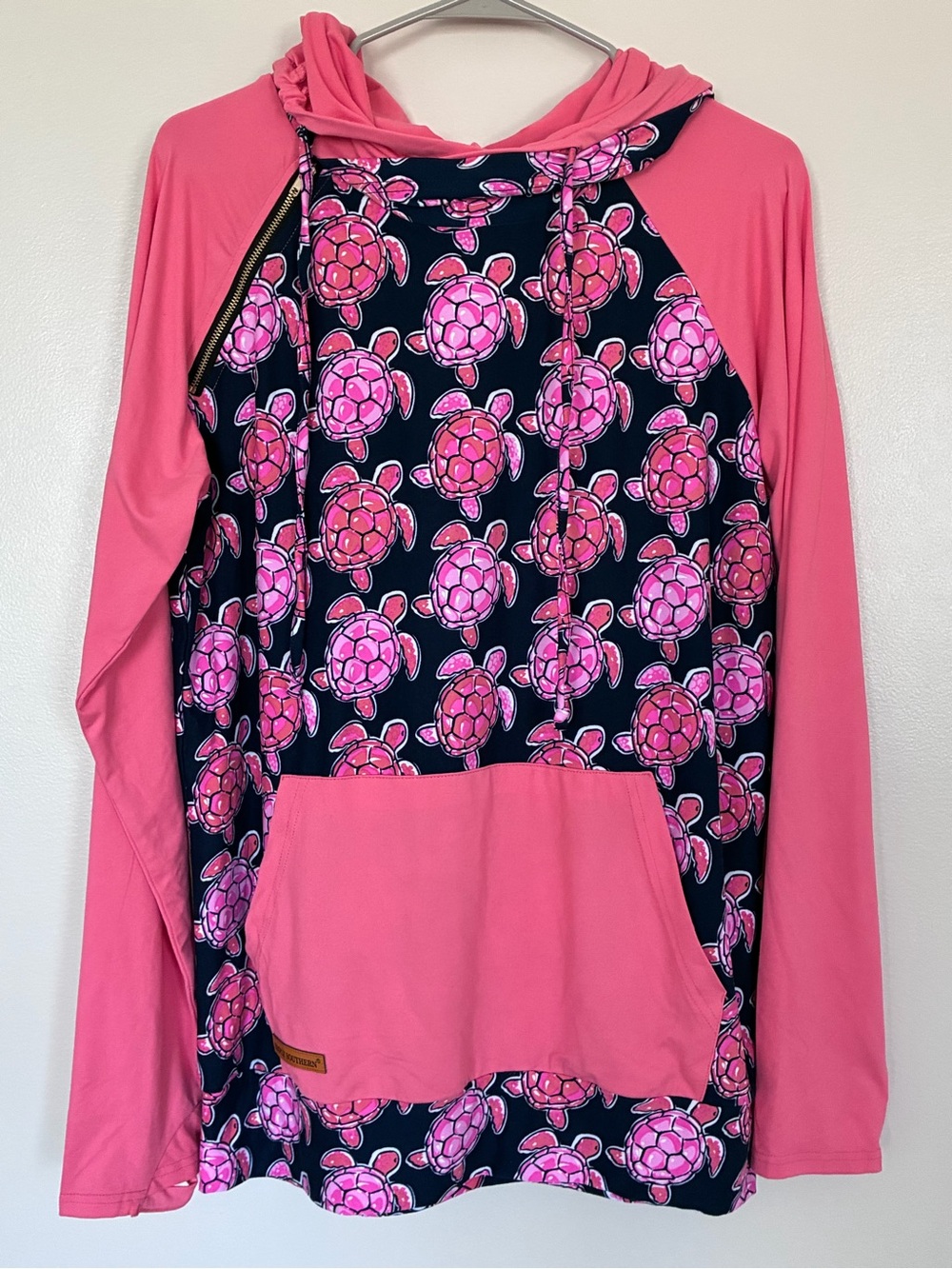 Simply Southern Women’s Pink Turtle Print Hoodie Top, Size M